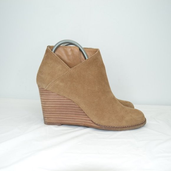 Lucky Brand Shoes - Lucky Brand Yakeena Wedge Bootie Ankle Boot, Suede Honey Tan, Women's 7
